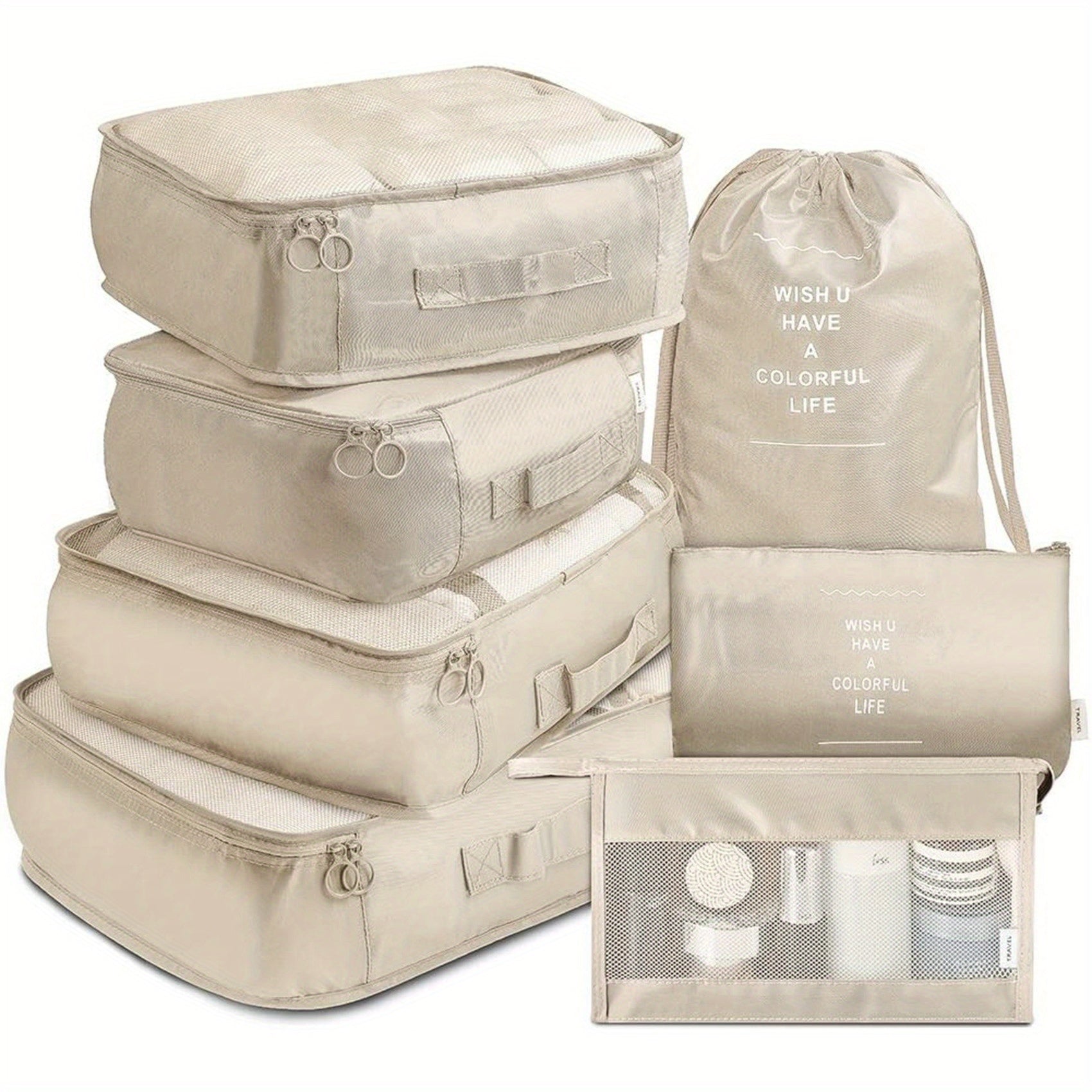 7pcs Luggage Packing Organizer Set Lightweight Toiletry Packing Cubes
