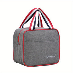 Stripes Handle Zipper Bento Bag Nylon Lunch Insulation Bag