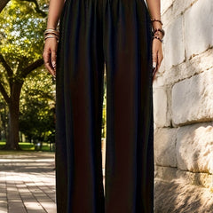 Women's Plus Shirred High Waisted Wide Leg Loose Trousers