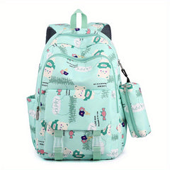 Large Capacity Backpack With Pen Bag Cartoon Bear Lightweight Waterproof