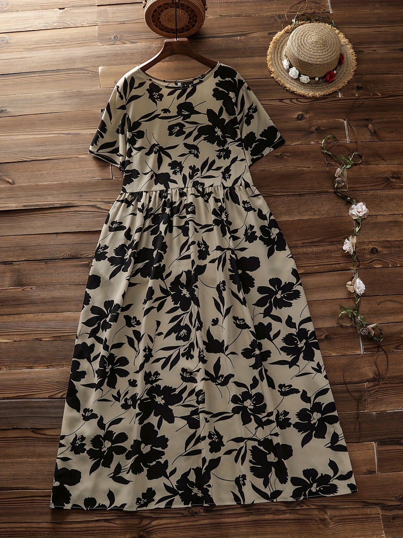  Casual Dress Womens Plus Floral Print Short Sleeve