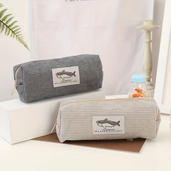 Shark Corduroy Pencil Case Large Capacity Makeup Bag