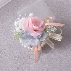 Faux Pearl Bracelet Wedding Corsage Fabric Hand Flowers