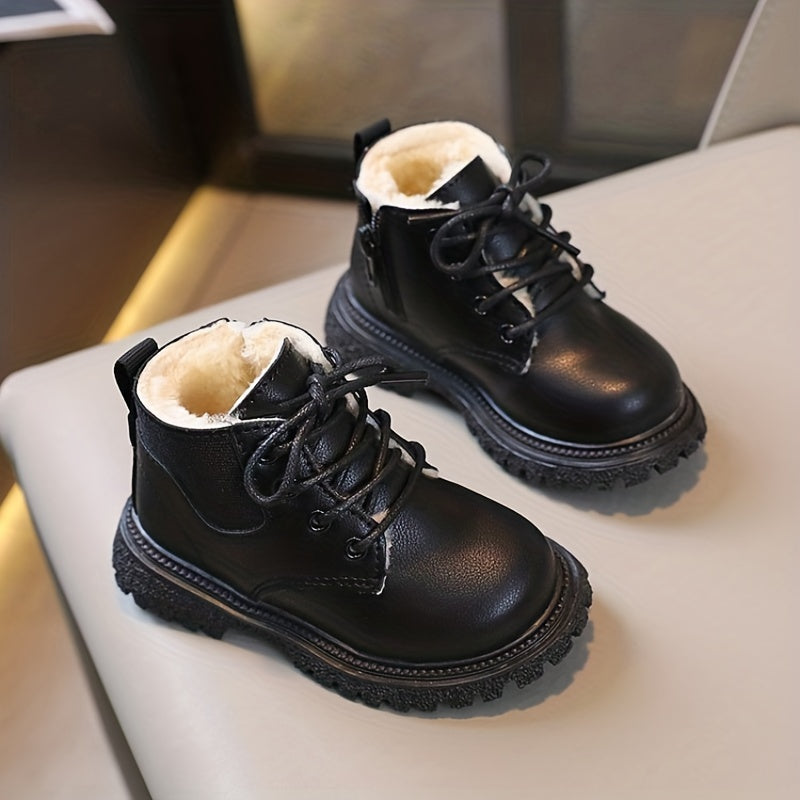 Boys Non Slip Fleece Lace Up Boots for Indoor Outdoor Travel