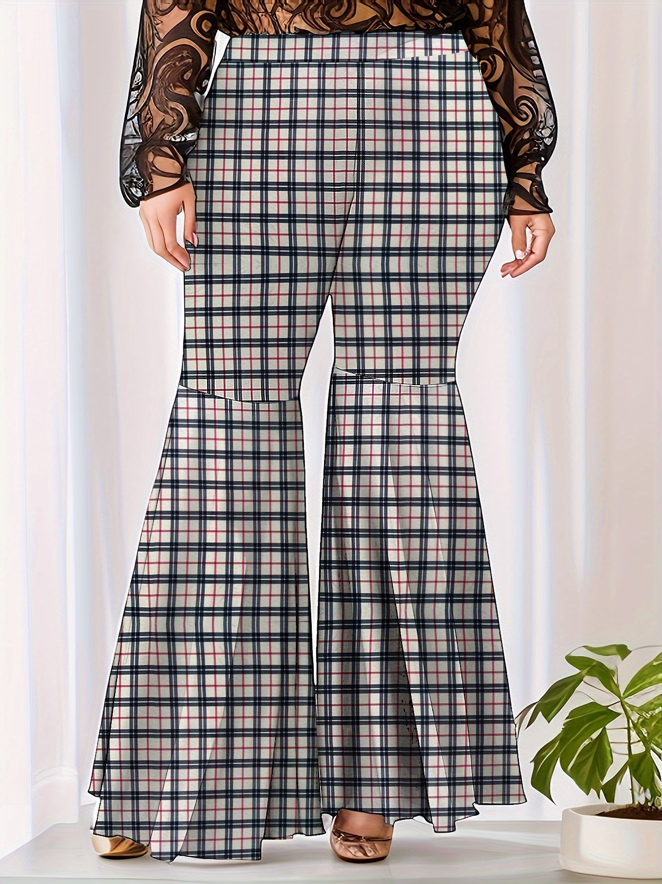 Women's Plus Striped Print Flared Leg Stretch Trousers