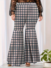 Women's Plus Striped Print Flared Leg Stretch Trousers