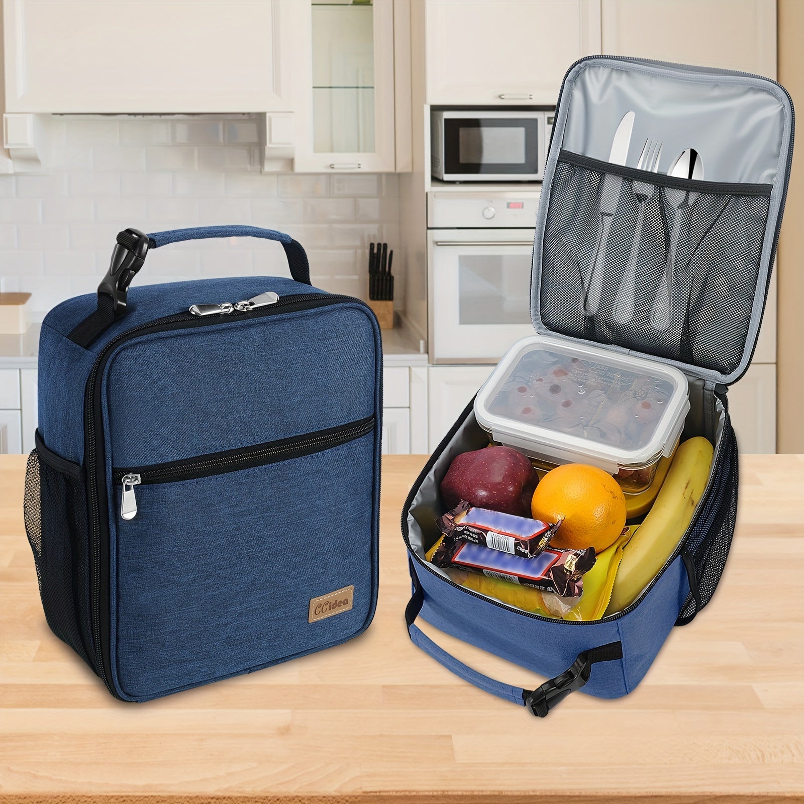 Portable Zipper Lunch Bag with Side Pocket