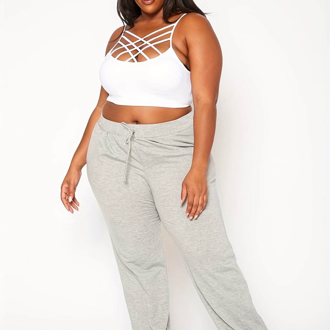 Sporty Pants Women's Plus Elastic Waist Tie Joggers