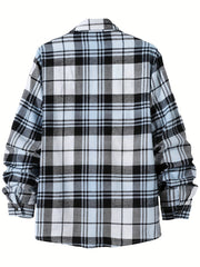  Plaid Print Long Sleeve Button Up Collar Shirt