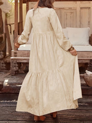 Solid Button Up V Neck Smock Maxi Dress