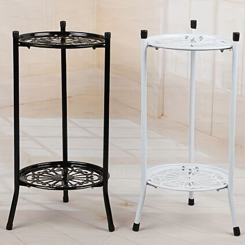1pc Double Iron Art Flower Stand for Courtyard Balcony Succulent Green Straw