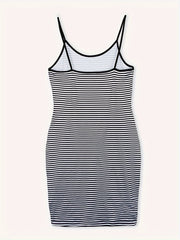  Casual Cami Dress Women's Plus Stripe Print Round Neck Backless