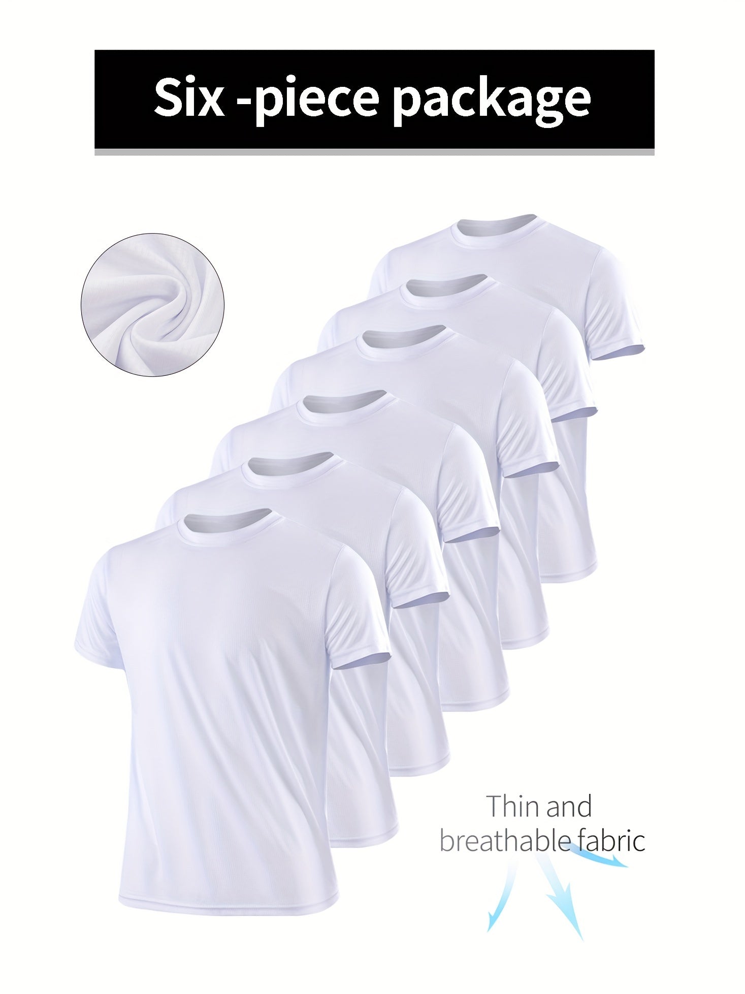 6 Pcs Men's Solid Short Sleeve T shirt Casual Quick drying Tees For Summer