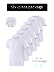 6 Pcs Men's Solid Short Sleeve T shirt Casual Quick drying Tees For Summer