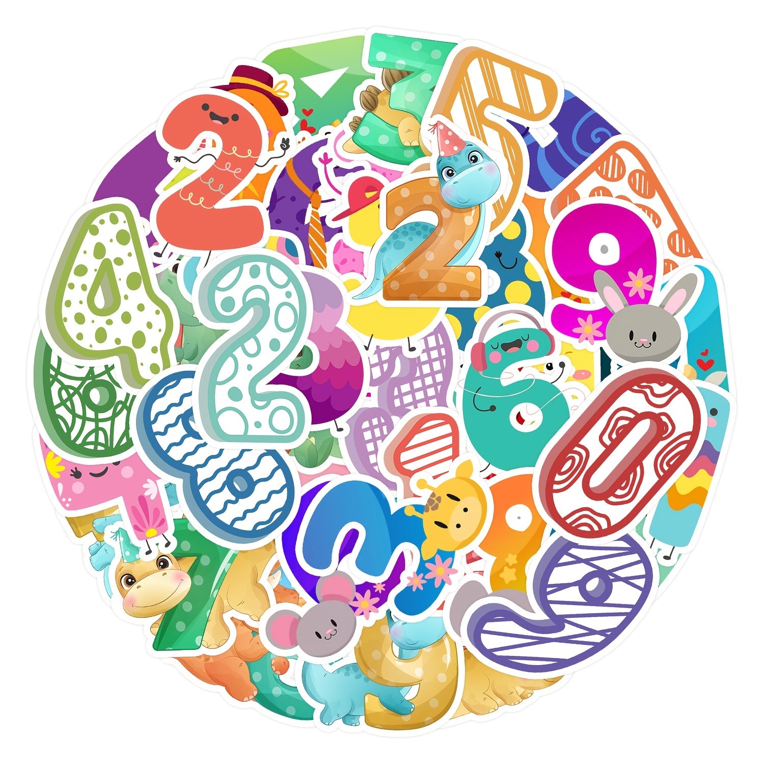 48Pcs Cartoon Number Waterproof Stickers For Bottles Laptop Wall Cabinets