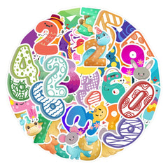 48Pcs Cartoon Number Waterproof Stickers For Bottles Laptop Wall Cabinets