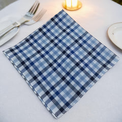 Navy & Plaid Cotton Handkerchief Unisex Soft Absorbent Pocket Square