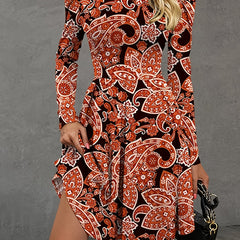  Paisley Floral Print Long Sleeve Dress