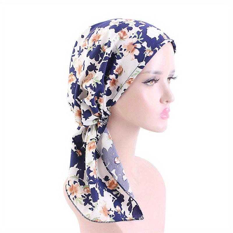 Classic Print Pre tied Head Wrap Turban Cap Elastic Hijab Casual Chemo Hats