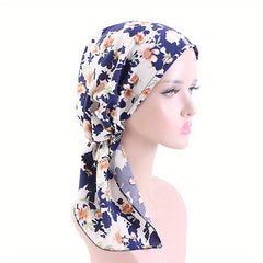 Classic Print Pre tied Head Wrap Turban Cap Elastic Hijab Casual Chemo Hats