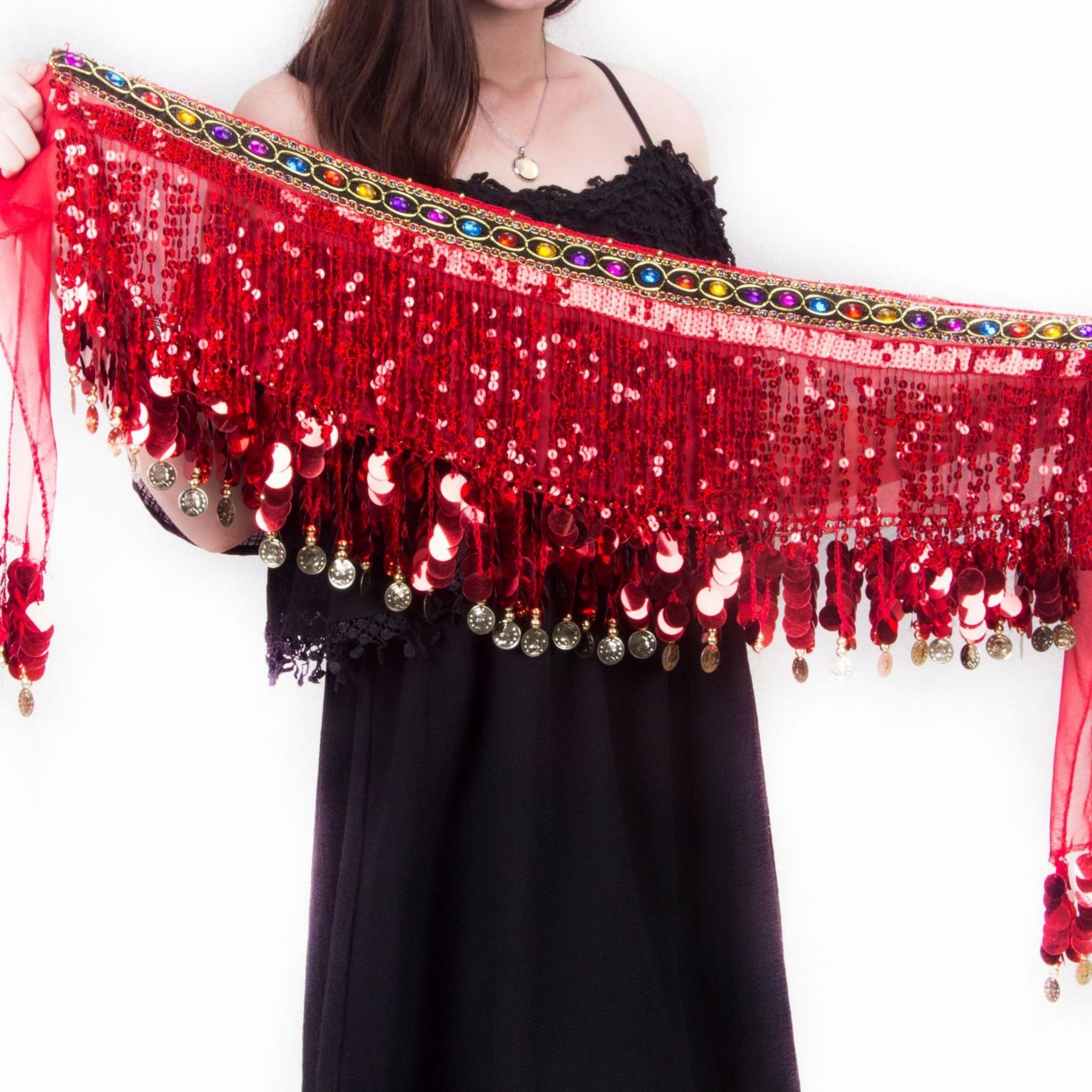 Boho Belly Dance Hip Scarf Long Tassel Gem Belt Indian Dance Girdle