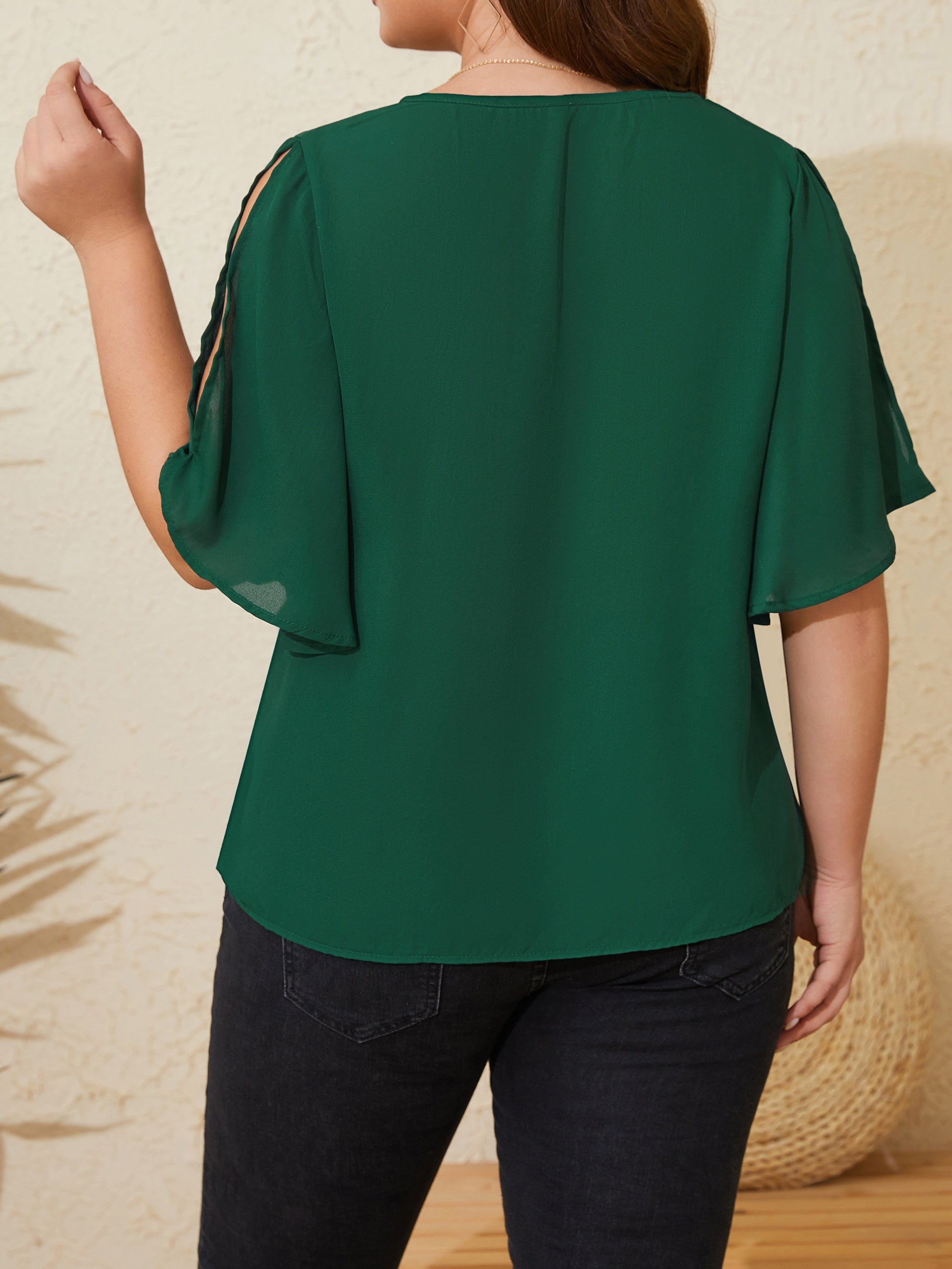  V Neck Cut Out Butterfly Sleeve Blouse