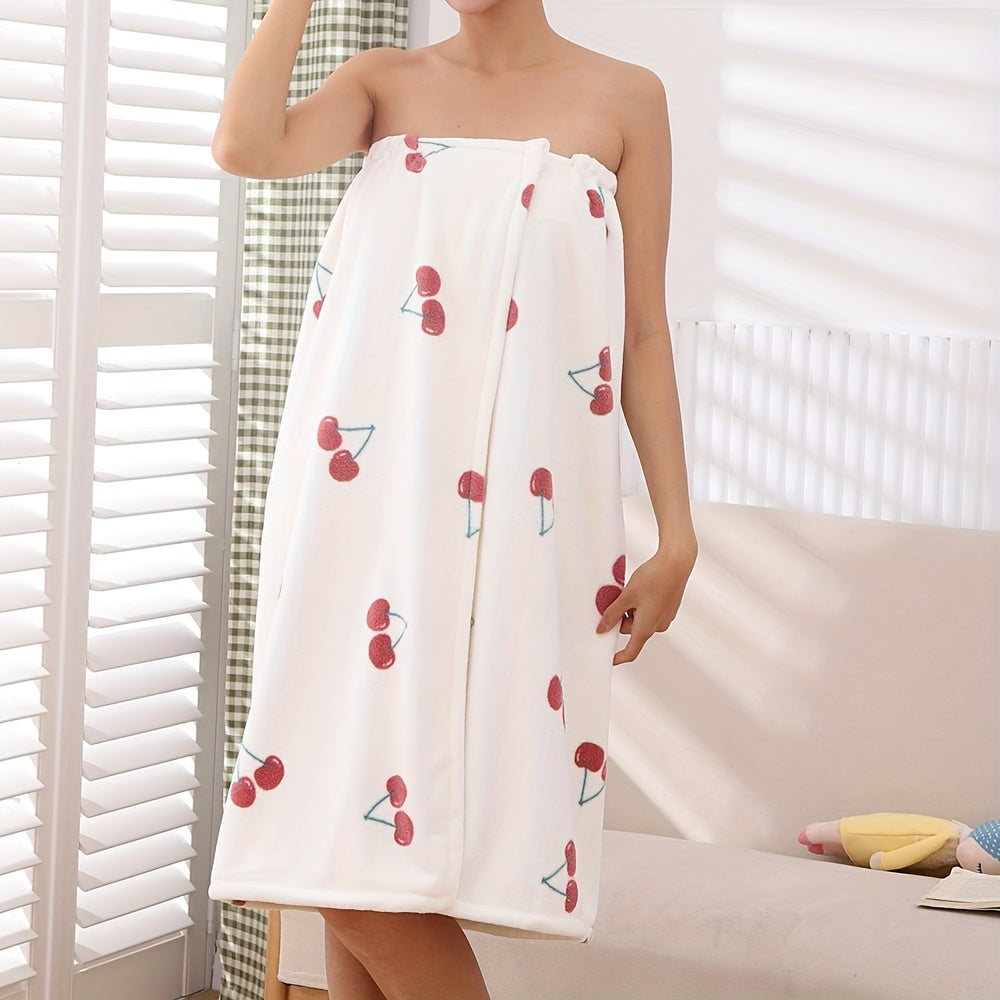 Cherry Shower Dress Bath Towel Wrap for Women Adjustable Bathrobe