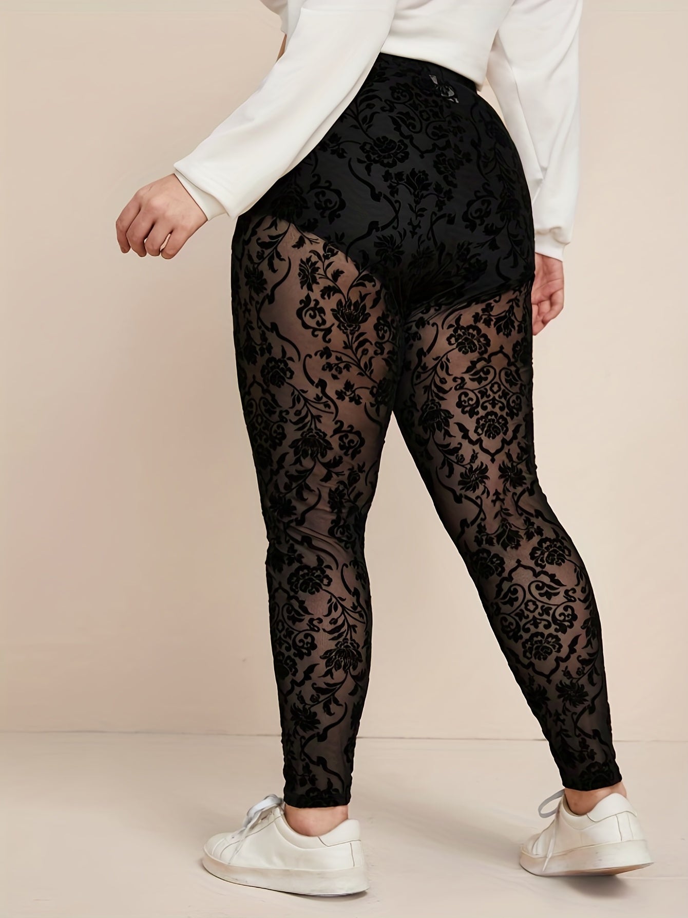  Sexy Leggings High Rise Mesh Elastic Medium Stretch Leggings