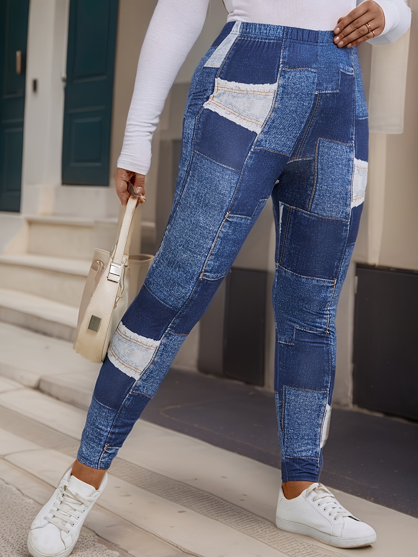  Denim Print High Rise Leggings