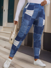  Denim Print High Rise Leggings