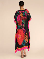  Colorblock Floral Print Bat Sleeve Maxi Cover Up