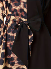 Colorblock Leopard Print Long Sleeve Button Up Tunic Shirt Top