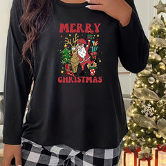  Santa Claus Graphic Long Sleeve Sleepwear Top