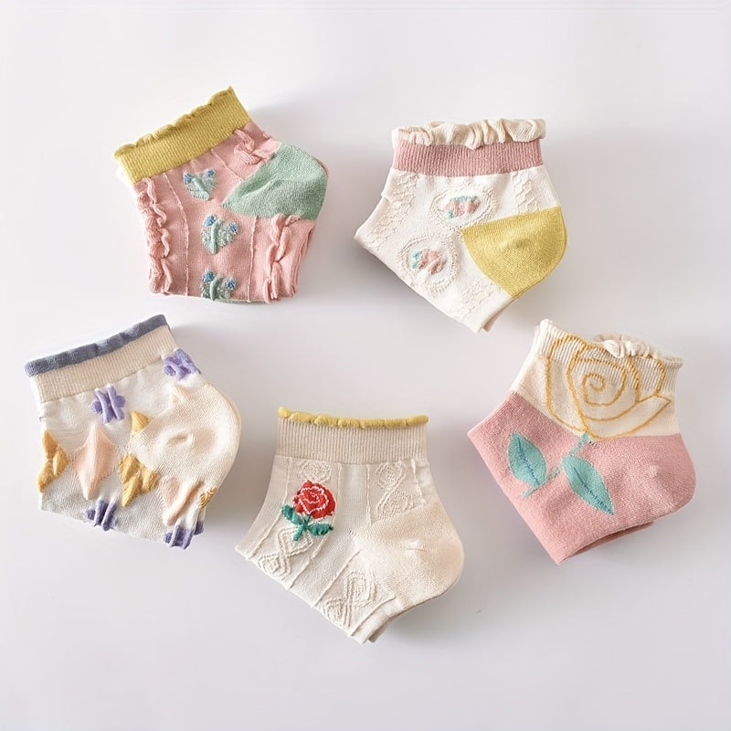 5 Pairs Textured Ruffle Socks Low Cut Women's Stockings