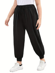  Casual Pants Women's Plus Solid Elastic Waist Medium Stretch Joggers