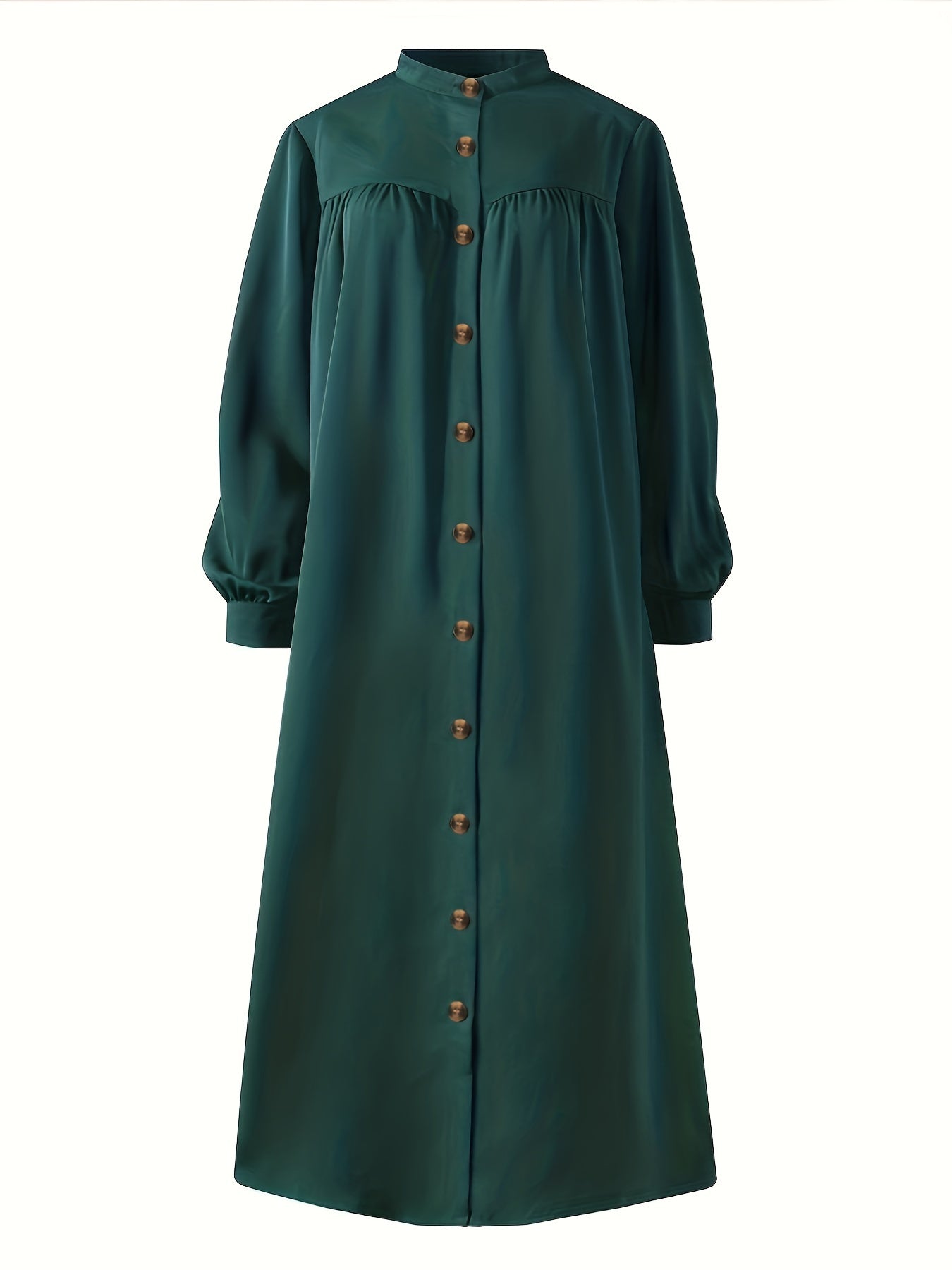  Lantern Sleeve Maxi Shirt Dress With Pockets