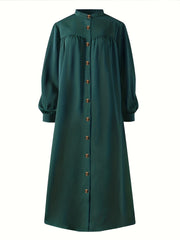  Lantern Sleeve Maxi Shirt Dress With Pockets