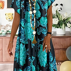  Women's Floral Print Short Sleeve V Neck Dress