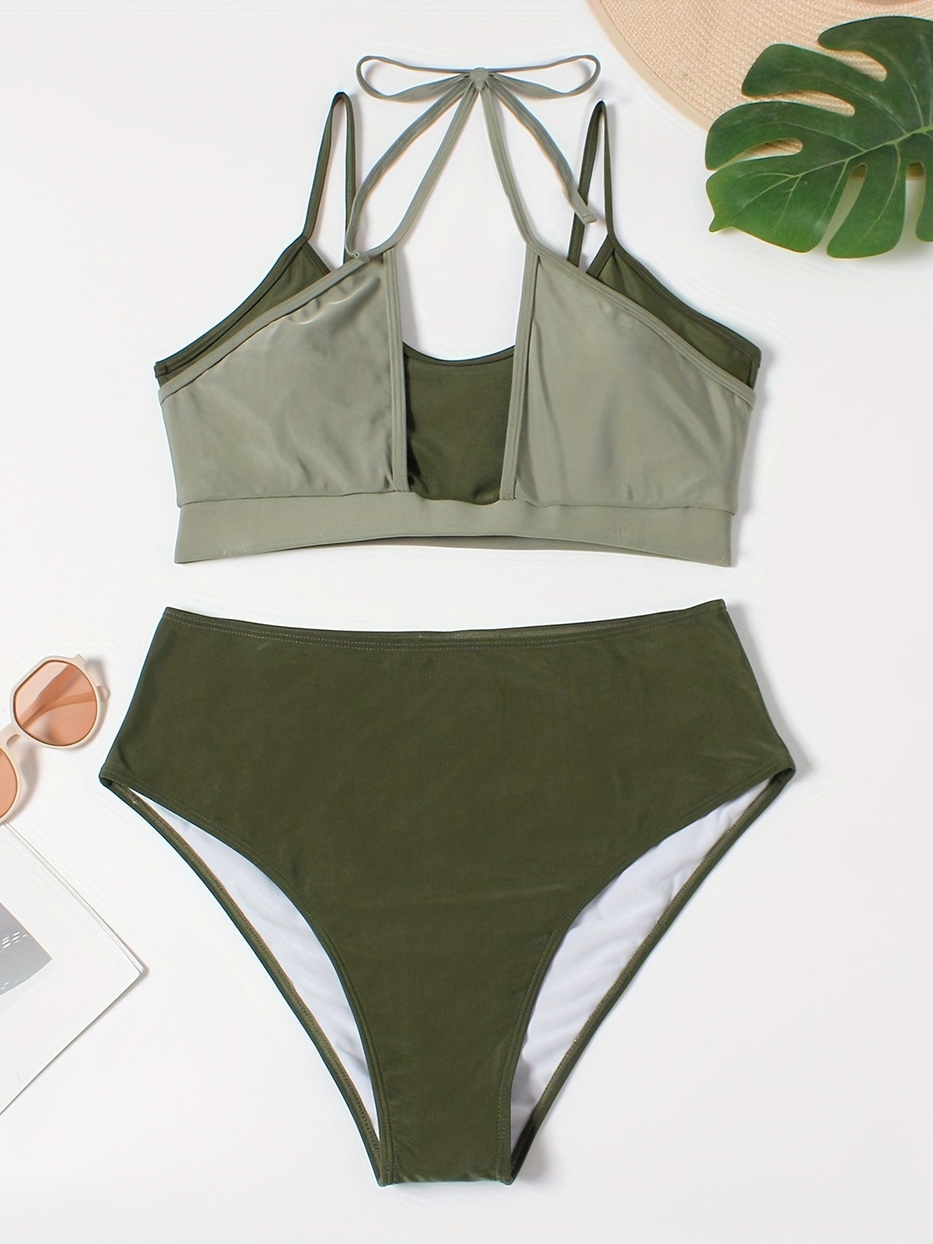  Colorblock Halter Neck Bikini Set