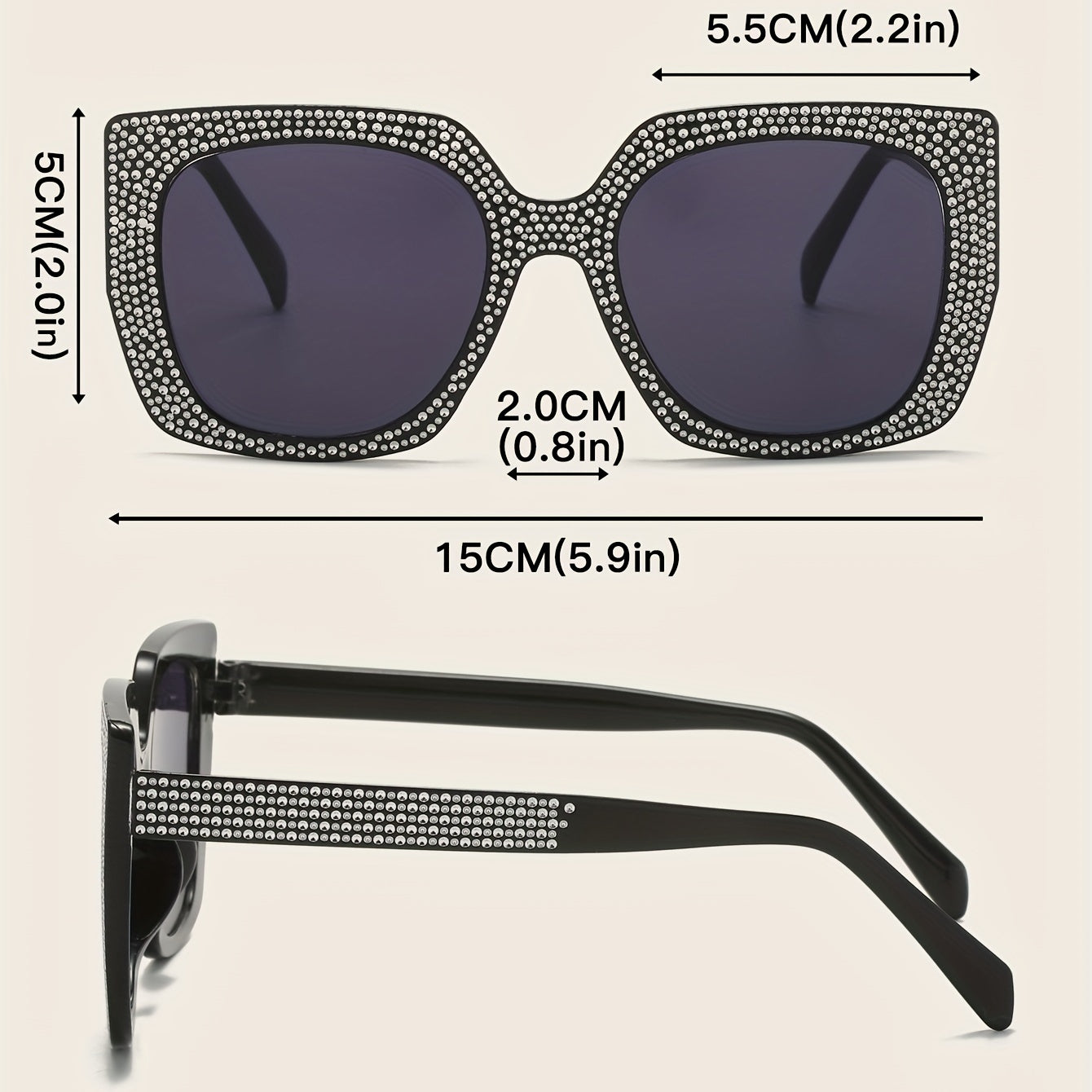 Glitter Rhinestone Sunglasses Square UV400 Sun Shades