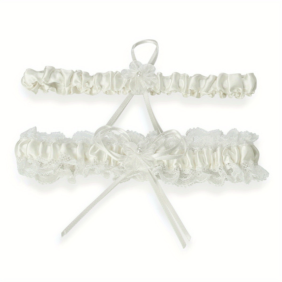 Satin Lace Bridal Garter with Ribbon Bowknot Elastic Straps