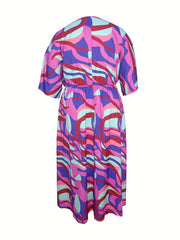  Boho Dress Women's Plus Stripe Print Batwing Sleeve Maxi Dress