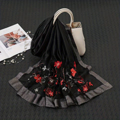 Flower Embroidered Silk Shawl Scarf Wrap Head Wrap