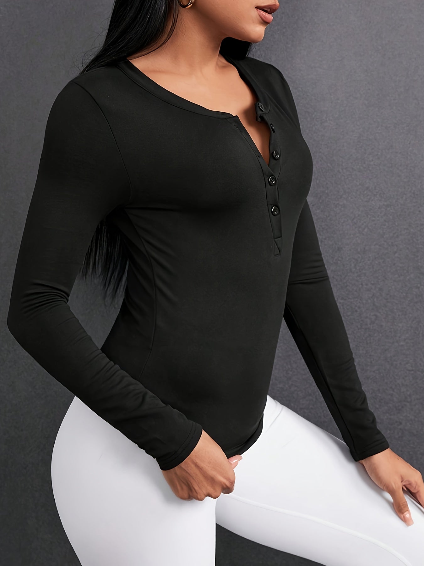 Women's Button Down Long Sleeved Casual T-Shirt