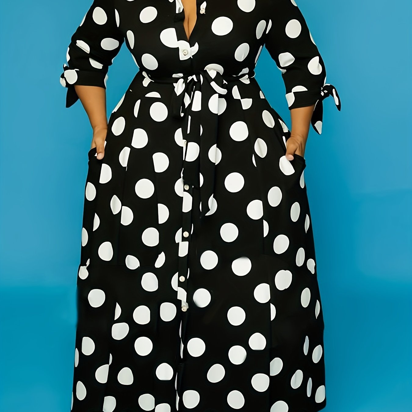 Maxi Dress Women's Plus Polka Dots Print Button Up