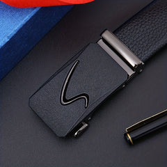 Men's Leather Belt Automatic Buckle Business Waist Strap