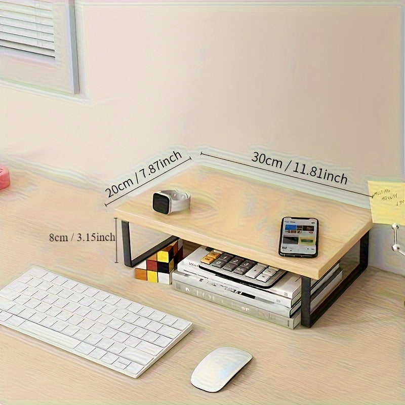 Wooden Monitor Stand for Computer Desk with Folding Storage Table