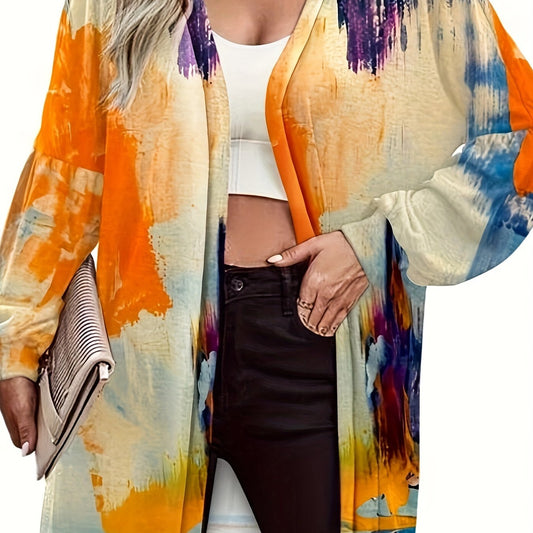  Colorblock Print Long Sleeve Cardigan