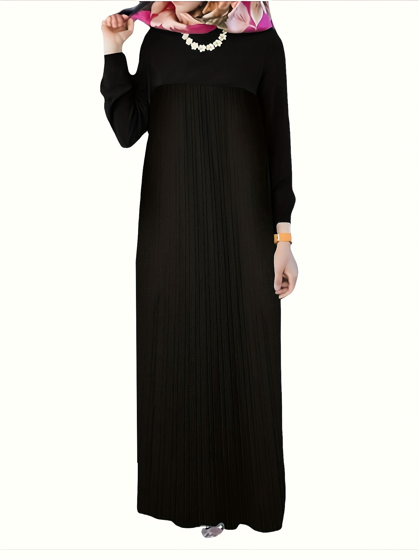  Abaya Dress Women's Solid Long Sleeve Ribbed Knit Maxi Dress