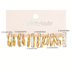 6 Pairs Chunky Geometric Hoop Earrings Set